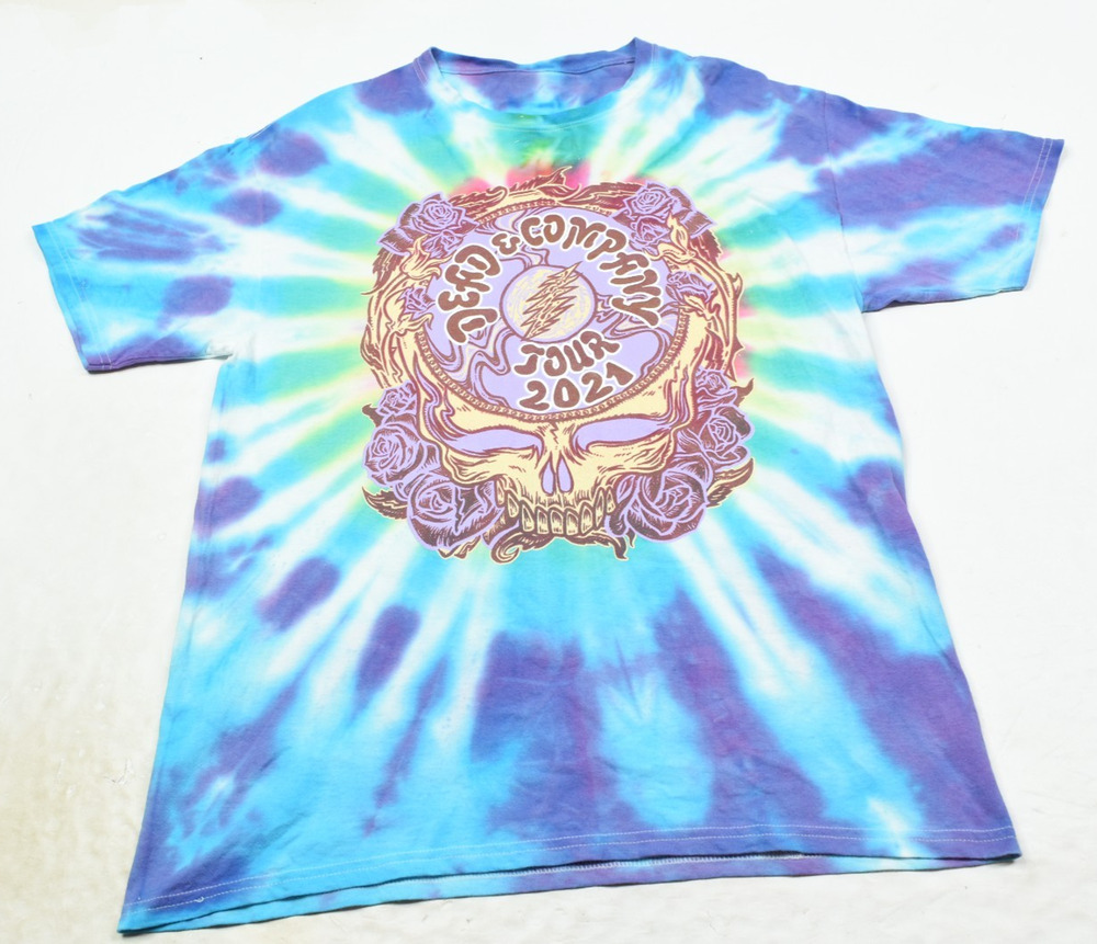 Dead & Company 2021 Tour T-Shirt Mens Large Blue Tie-Dye Short Sleeve Skull